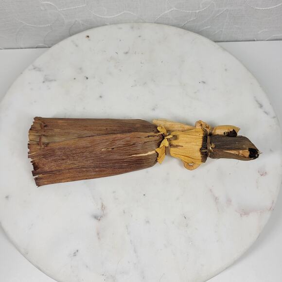 Vintage Corn Husk Doll 9" Tan Brown Handmade Woman Baby Face Hair Folk Art Fall - Picture 10 of 12